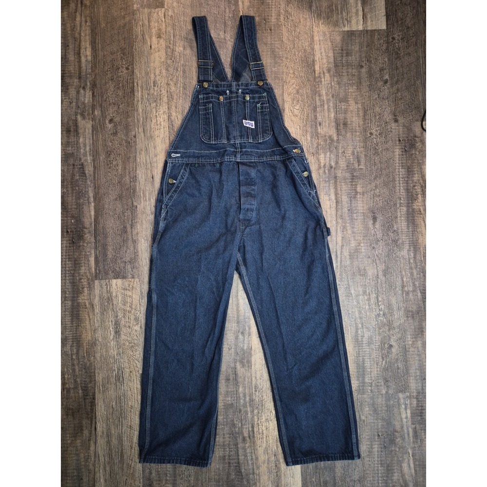 Big Smith Bib Overalls Mens 38x30 Blue Farmer Carpenter Work Denim Jeans - Picture 1 of 9